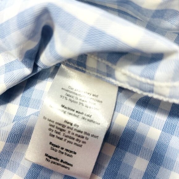 Poncho Men’s Shirt Size M Blue Gingham Check Button Front Long Sleeve Outdoor - Picture 10 of 12